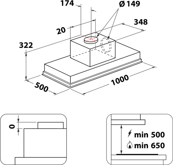 WHIRLPOOL eilanddampkap - 100cm - UEI102FLRX