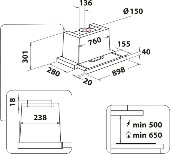WHIRLPOOL telescopische dampkap - 90cm - AKR4731IX