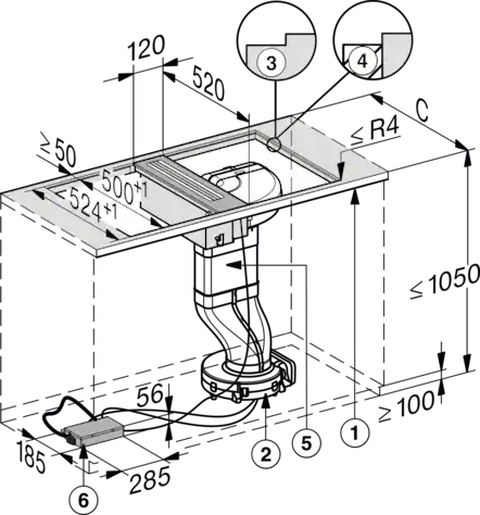 MIELE SMARTLINE werkbladdampkap - 12cm - CSDA7001FL