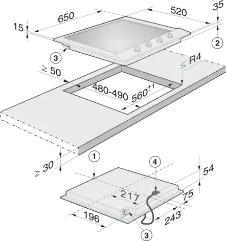 MIELE gaskookplaat - 65cm - KM2010G