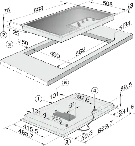 MIELE gaskookplaat - 88cm - KM2356-1