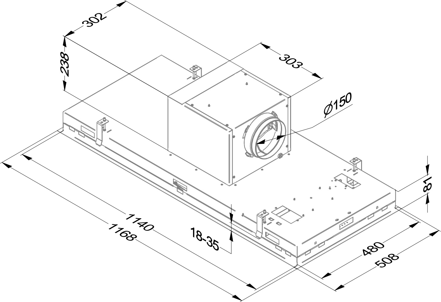 NOVY Pureline Pro plafonddampkap - 120cm - 6940