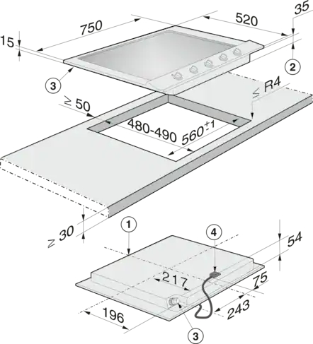 MIELE gaskookplaat - 75cm - KM2032