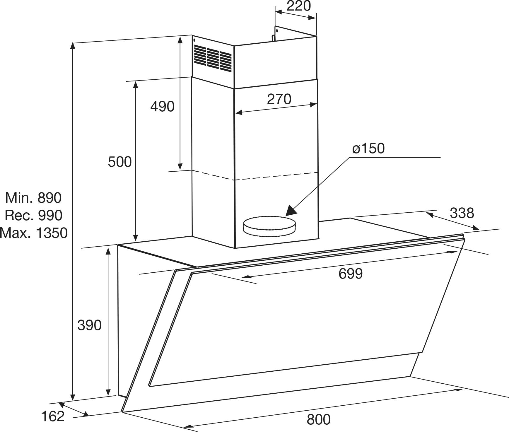 ATAG headfree dampkap - 80cm - WS8012DM