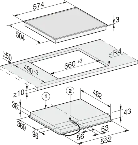 MIELE vitrokeramische kookplaat - 57cm - KM6520FR
