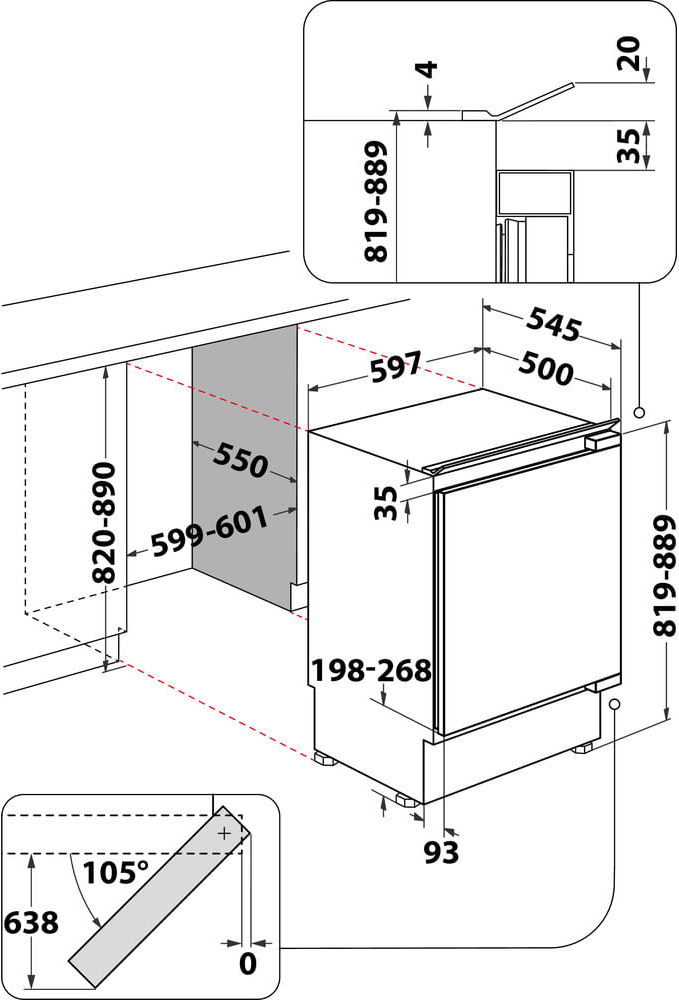 WHIRLPOOL onderbouw koelkast met vriesvak - 82cm - WBUF011