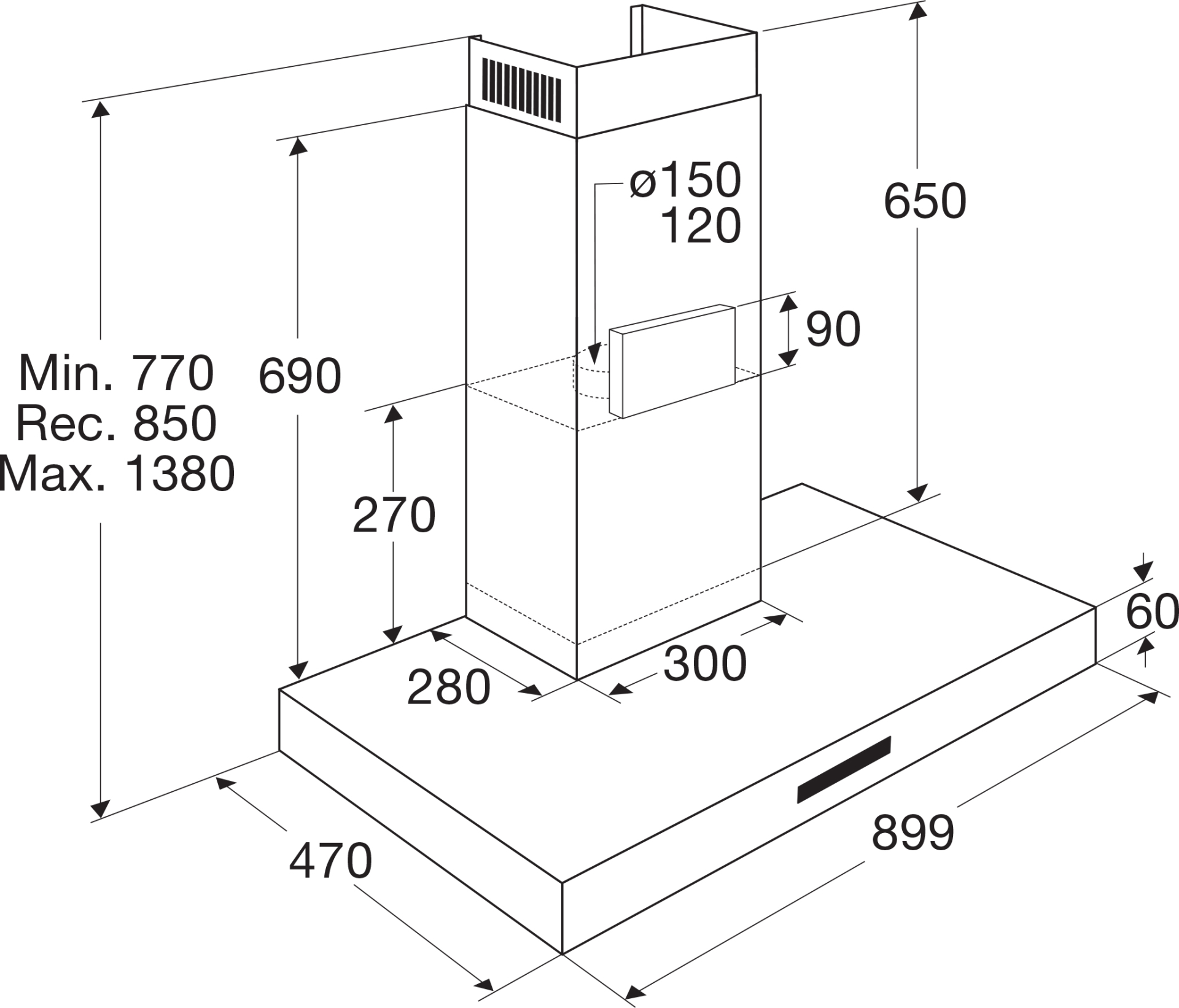 ATAG wandschouwdampkap - 90cm - WS90211MS
