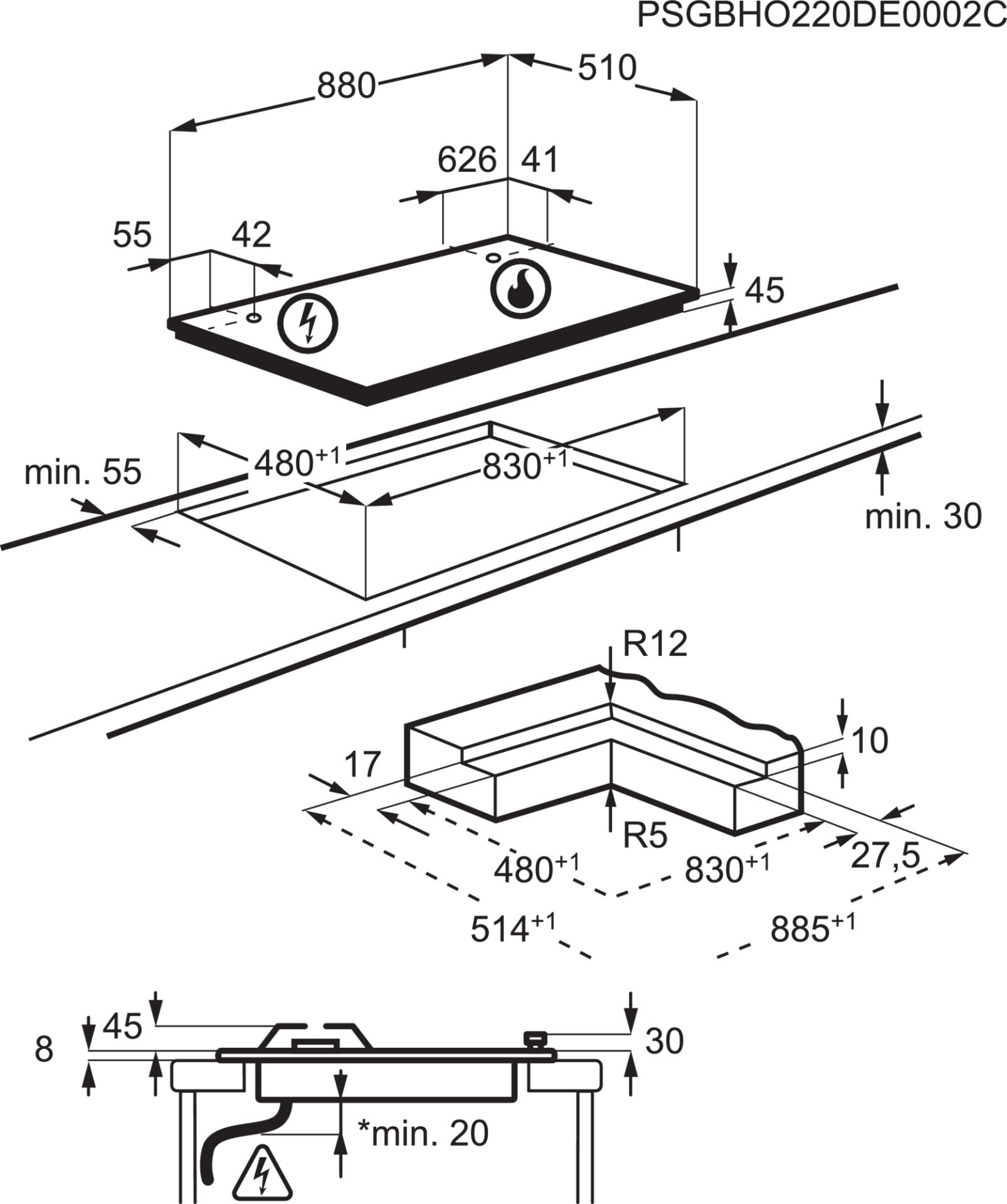 AEG 8000 gaskookplaat - 90cm - HKB95453NB