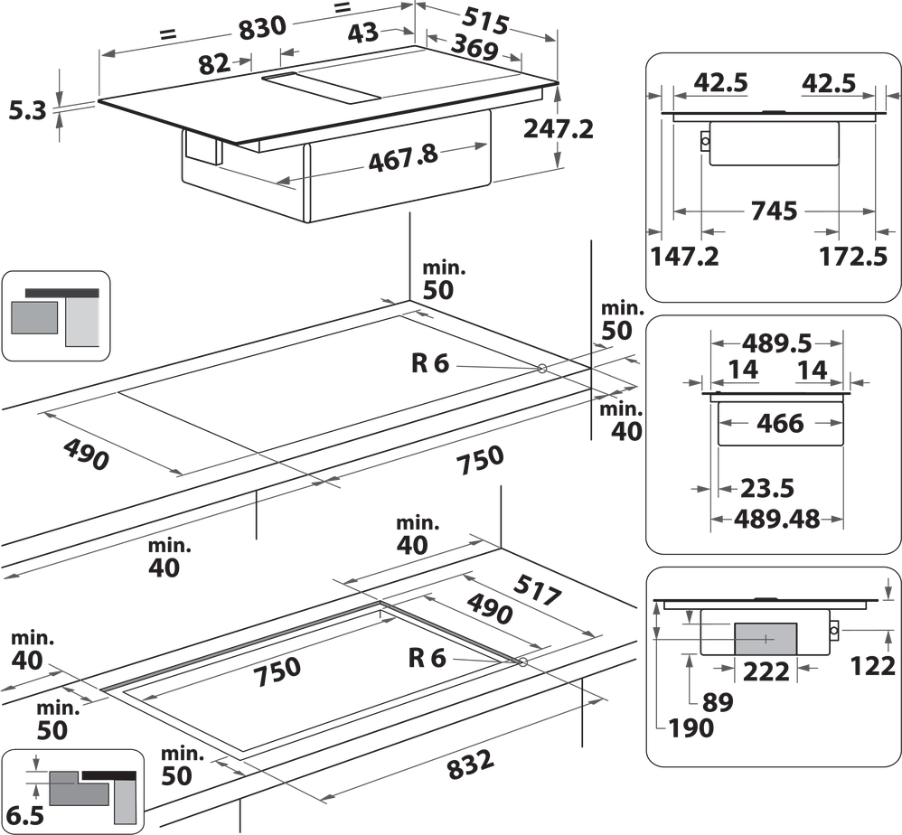 WHIRLPOOL kookplaat met afzuiging - 83cm - WVHF83BB