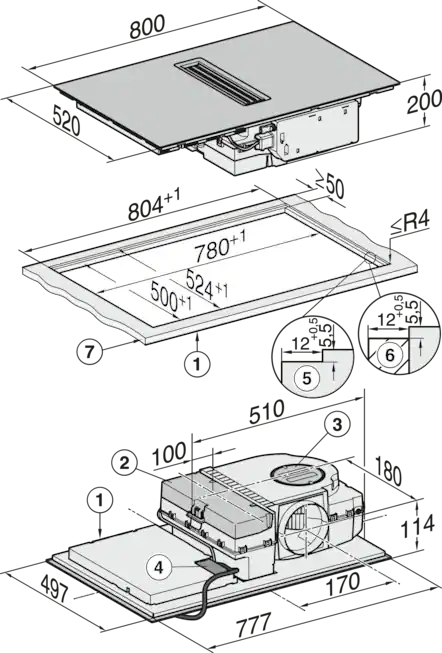 MIELE kookplaat met afzuiging - 80cm - KMDA7272-1FLSILENCEBLACK
