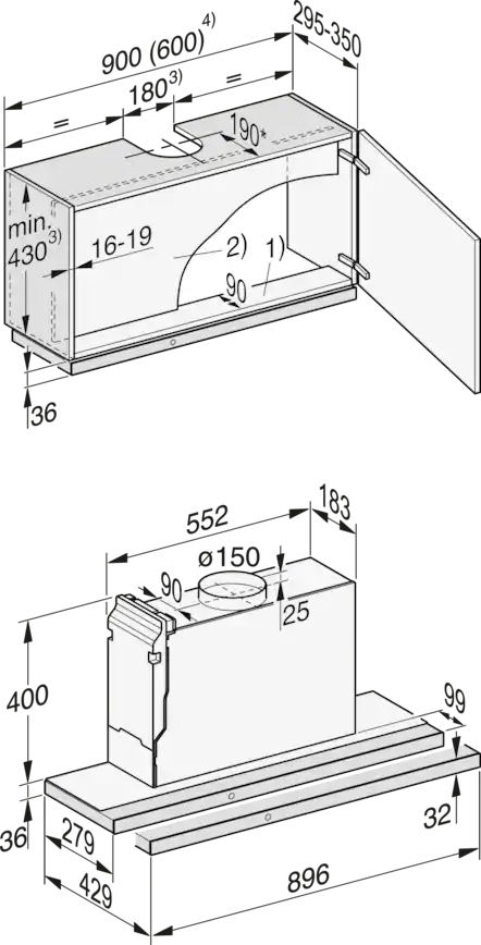 MIELE telescopische dampkap - 90cm - DAS4930OBSW