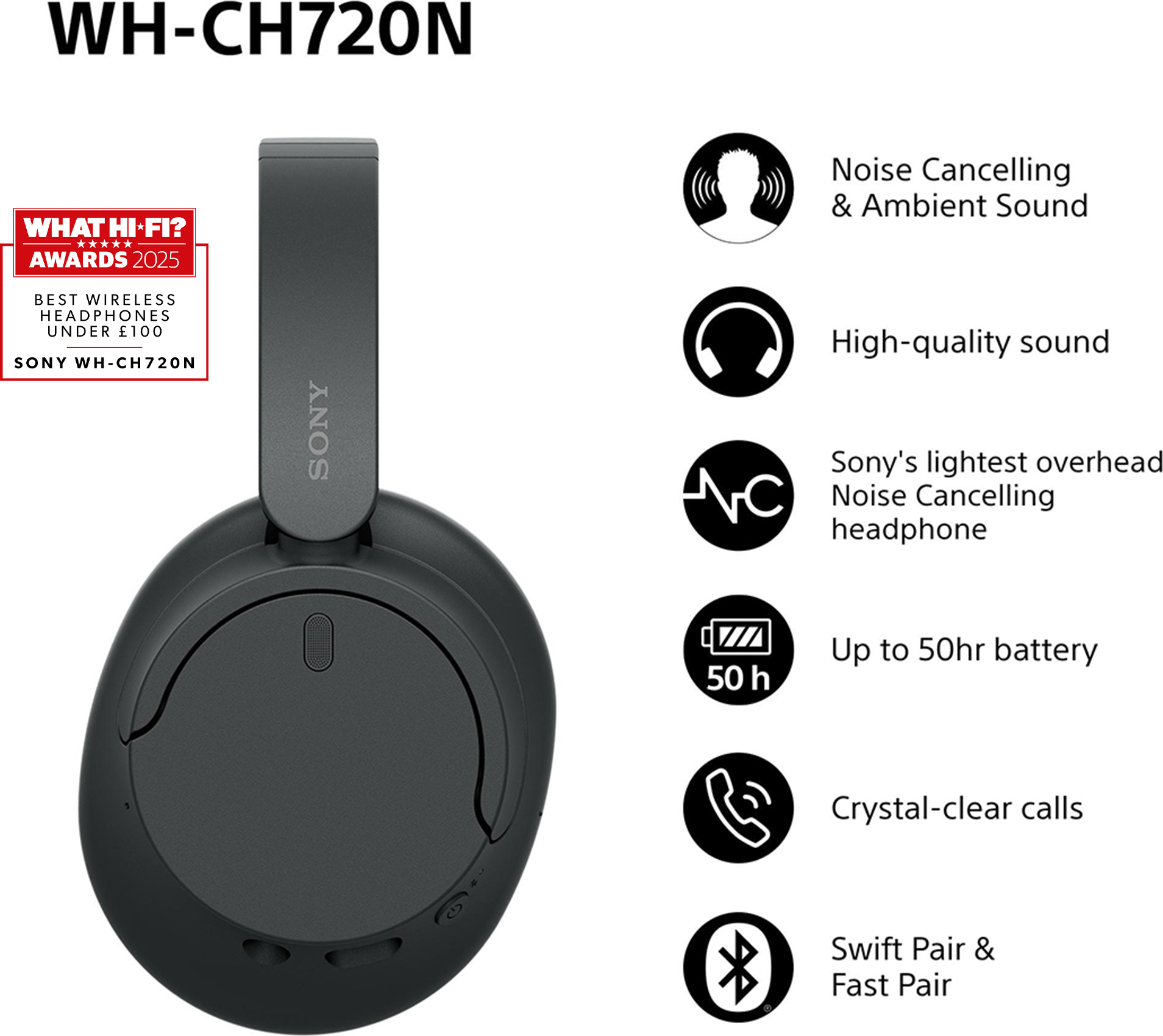 SONY hoofdtelefoon - WHCH720NB.CE7