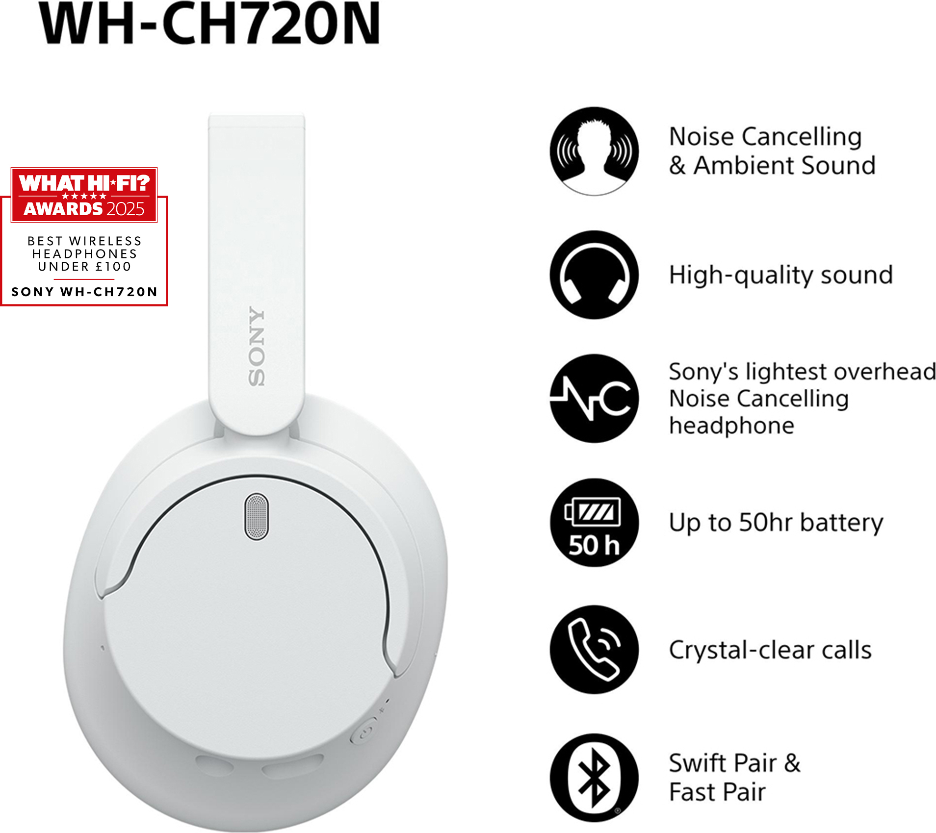 SONY hoofdtelefoon - WHCH720NW.CE7