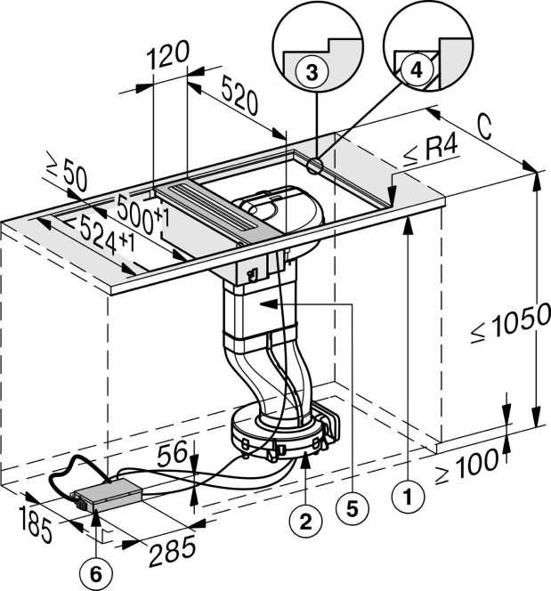 MIELE SMARTLINE werkbladdampkap - 12cm - CSDA7001FL