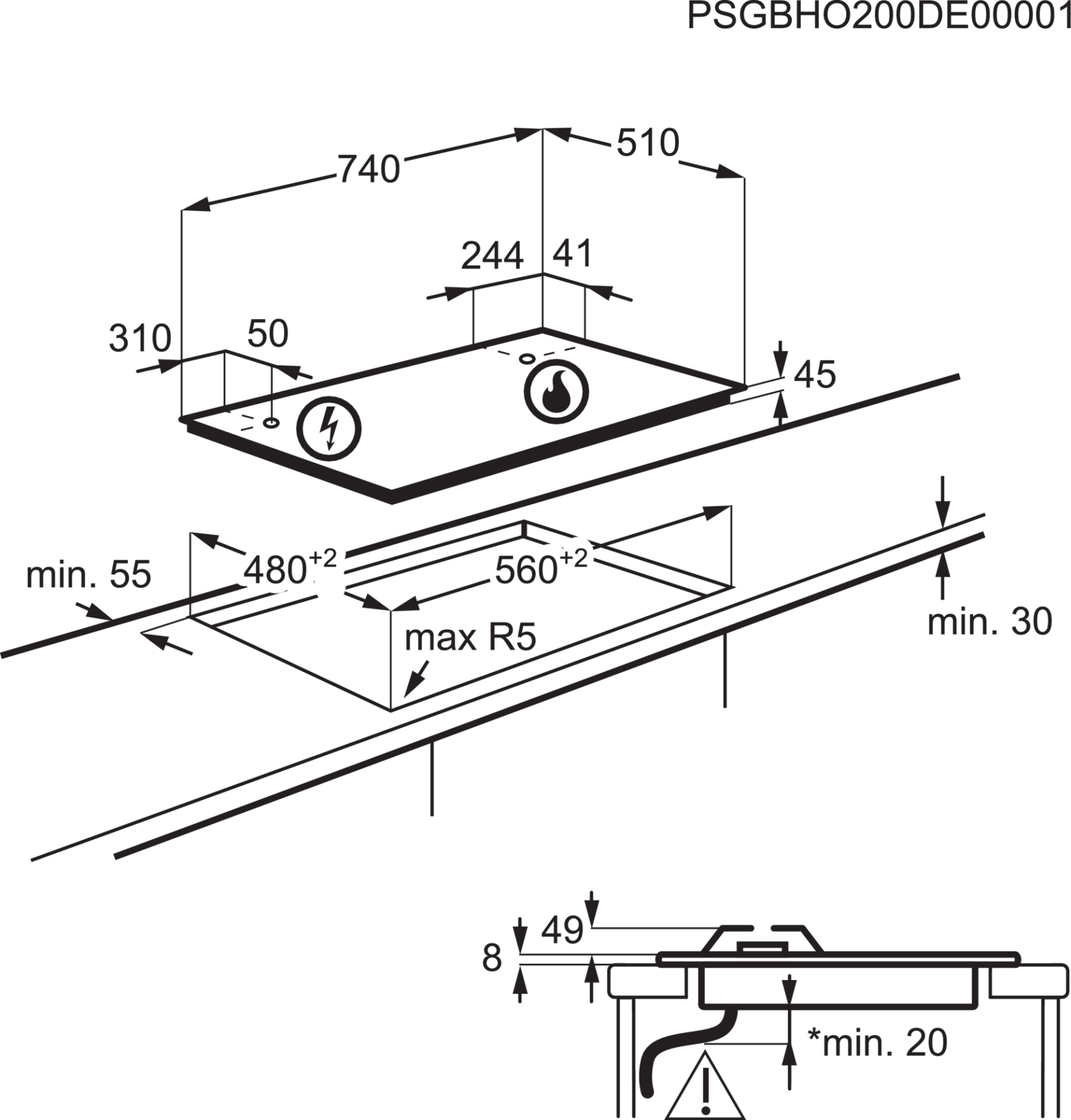 AEG 8000 gaskookplaat - 75cm - HKB75450NB